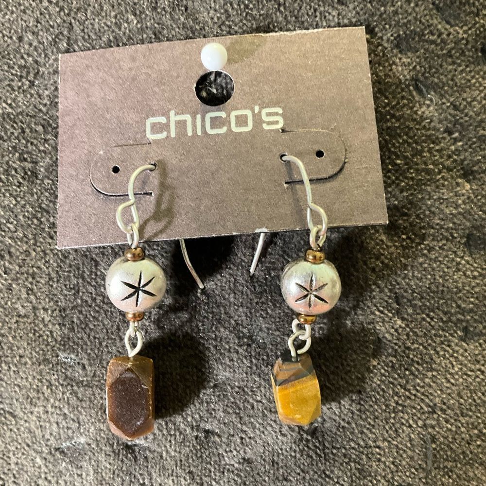 0071-Chico's Silver and Brown Dangle Earrings